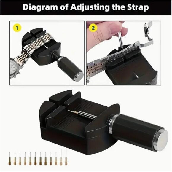 Watch Repair Tools Including a Watch Adjuster, Small Hammer, Cleaning Cloth - Picture 2 of 3